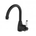 Eleanor Gooseneck Basin Mixer Matte Black With White Ceramic Handle